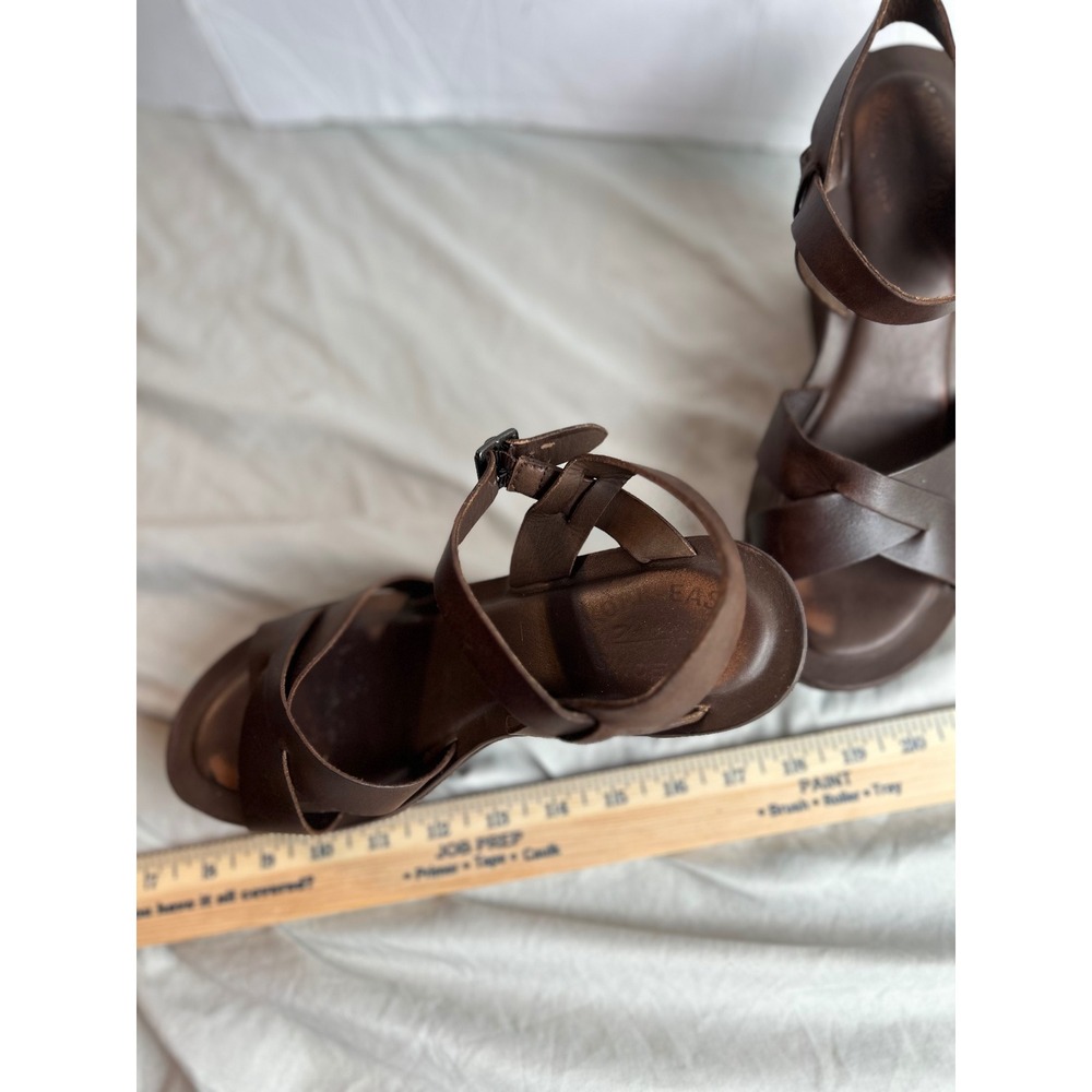 Kork-Ease Brown Leather Platform Wedge Sandals Suede Wrap Boho Retro Womens 8 - Picture 13 of 16